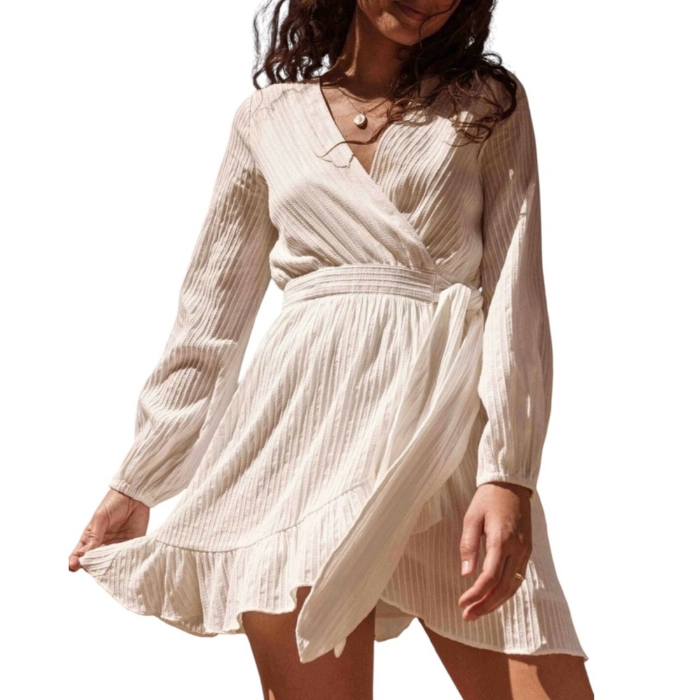 Lost + Wander Travel Light Mini Wrap Dress Long Sleeve Ruffle Womens Medium